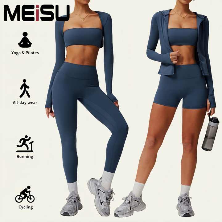New Arrival Nude Women Sports Gym Clothing Sexy Bra Long Sleeves Tops