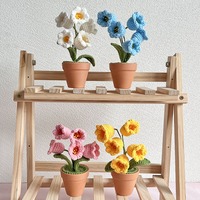Décoration de la maison tissée artificielle fausses fleurs bouquet simulé fil de laine cloche orchidée plante en pot fleur tricotée