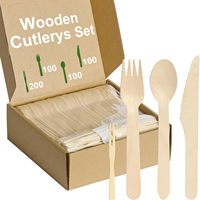 Ensemble de couverts jetables en bois, 500 pièces (cuillères et fourchettes de 15,7 cm, couteaux de 16,5 cm, fourchettes à fruits de 8,6 cm) pour les fêtes