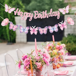 Bannière en papier suspendue pour fête d'<span class=keywords><strong>anniversaire</strong></span>, design personnalisé de dessins animés de sirènes, d'animaux de la jungle et de papillons, vente chaude de Nicro - Product Image 2