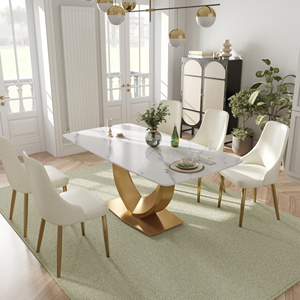 Voxhome moderno di lusso rettangolo tavolo da pranzo con marmo Top <span class=keywords><strong>Color</strong></span> <span class=keywords><strong>oro</strong></span> Base mobili per la casa per la sala da pranzo - Product Image 1
