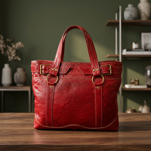 Red Genuine Leather Tote <b>Bag</b> Classic Style Soft Handle Durable Women's Handbag - Product Image 5