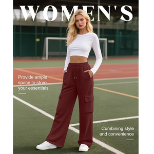 Pantalon cargo ample pour femme |   Pantalon streetwear taille haute avec cordon de serrage et poches utilitaires - Product Image 2