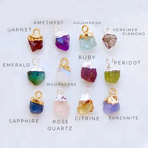 wholesale natural irregular stone necklace earrings jewelry Pendant Raw gemstone Rough crystal birthstone charms pendant