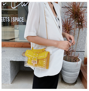 Summer Fashion <strong>Clear</strong> Pvc <strong>Handbag</strong> Girls Rivet square Wholesale Transparent Pvc <strong>Handbags</strong> for Women - Product Image 5