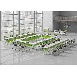 Mesa de Conferencia Metálica Convertible Moderna y Contemporánea para Oficina, Escuela, Aula, Taller, Escritorio de Estudio Plegable con Ruedas para Reuniones - Product Image 1