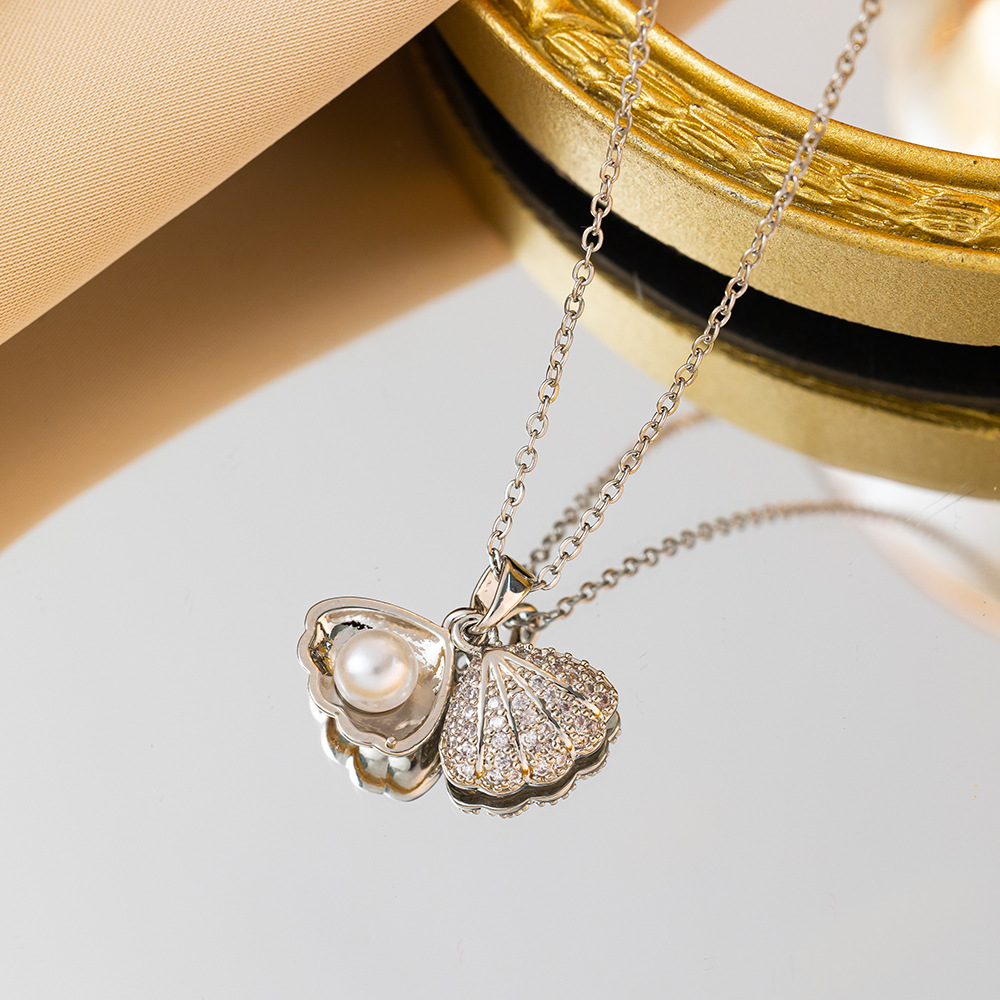 L9074 full diamond shell pearl o-chain chain steel color