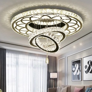 Lampadario a LED Moderno di Lusso <span class=keywords><strong>con</strong></span> <span class=keywords><strong>Cristalli</strong></span> e Base in Acciaio per Hotel, Villa e Soggiorno - Product Image 1