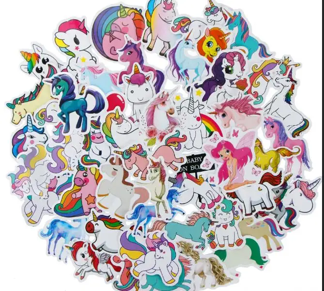 Autocollants créatifs licorne, 50 pièces, stickers d'animaux en dessin animé, mignon, bricolage