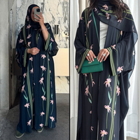Nouveau Kimono Turc Cardigan Long Musulman Abaya Imprimé Floral Vêtement Islamique Modeste Abaya Dubaï Arabie Saoudite avec Hijab