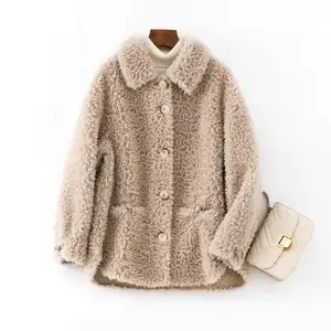 Nieuwe Stijl Winter Vrouwen Street Wear Schapen Scheren Jassen Wol Gemengd Faux Teddy Bont Dames Jassen