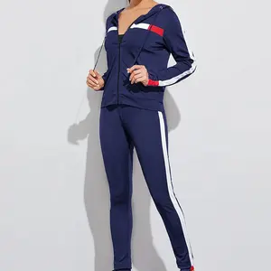Custom Women 2 Piece Sport Suit Training And Jogging Wear Fitness Zip Up Sweatsiut Jogger Set