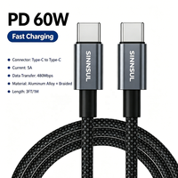Câble USB C vers C tressé en nylon 60W PD à charge rapide 1m 3ft Blanc en stock, plusieurs couleurs personnalisables pour iPhone MacBook