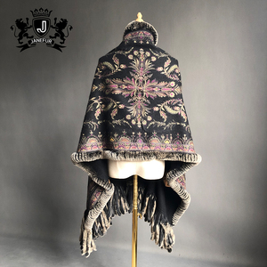冬の毛皮トリムカシミヤショール本物のレックスウサギの毛皮スカーフとラップ - Product Image 2