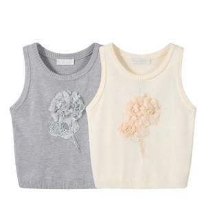 Camisola Gris sin Mangas de Punto con Adorno de Flores 3D, Top Interior para Mujer, Primavera-Verano - Product Image 5