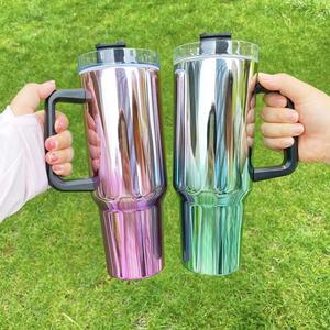 40OZ Stainless Steel New Trending Sublimation Blanks Gradeint <b>Magic</b> Mirror Handle Tumbler for Hot Press Printing - Product Image 4