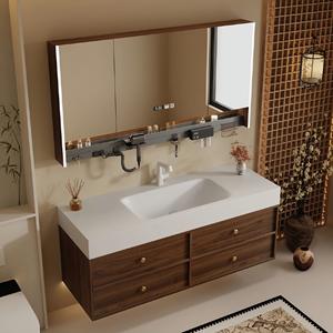 Meuble de salle de bain personnalisé de style mi-ancien avec lavabo intégré à chaud, miroir intelligent et vasque en céramique - Product Image 4