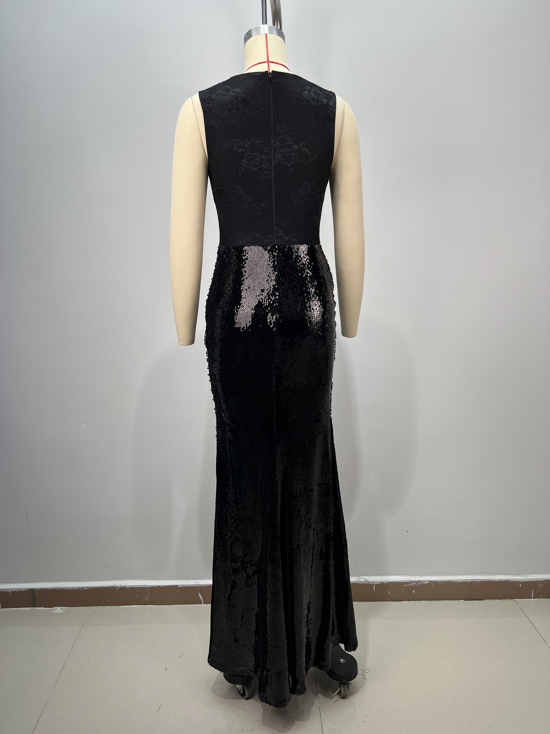 Women Alluring Black Deep V Neck Sleeveless Lace Splicing Sequin Design Mermaid  Dress Party Dinner Evening Gown| Alibaba.com