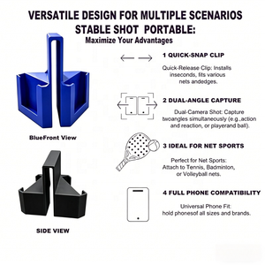 Soporte de cámara para tenis de gran venta: clip de doble perspectiva para teléfono y cámara de acción, ideal para montar en redes y vallas, perfecto para tenis y pádel. - Product Image 3