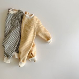 Monos de una pieza acolchados a rayas para bebés, unisex, informales, gruesos, ropa de invierno para niños pequeños - Product Image 3