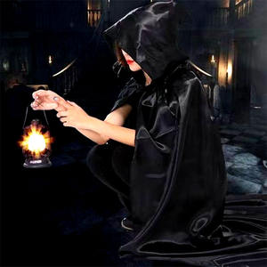 Costume di Halloween Unisex, Mantello Lungo con Cappuccio in Velluto, per Giochi di Ruolo, Feste, Cosplay, Mantello <span class=keywords><strong>Nero</strong></span> con Cappuccio - Product Image 2