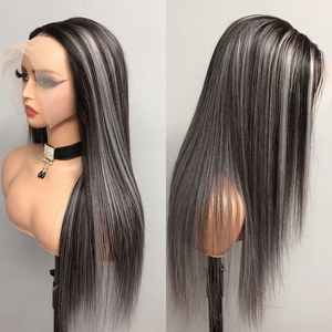 Holesale latlatinum lonlonde <span class=keywords><strong>Balayage</strong></span> lack n lack one traight trauman Air IG rey ighlight re luclucked 13*4 ACE ront igigs - Product Image 2
