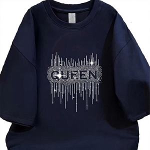 เสื้อยืดผู้หญิงทรงหลวมผ้าฝ้าย 100% คุณภาพสูง ประดับด้วยคริสตัล  รับผลิตตามสั่งพร้อมโลโก้และดีไซน์ตามต้องการ - Product Image 1