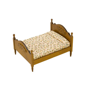 Moda Boutique 1:12 escala madera miniatura cama doble modelo Floral dormitorio escena DIY juguetes de casa de muñecas - Product Image 1