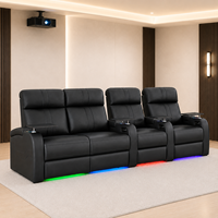Canapé inclinable électrique intelligent moderne, en cuir véritable, 4 places, avec structure en bois, pour home cinéma, en cuir pleine fleur