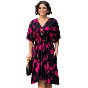 Abito Elegante da Donna con Stampa Floreale Astratta, Lunghezza al Ginocchio, Vita Alta, Comodo per Uso Quotidiano, Silhouette Rilassata per Vacanze - Product Image 1