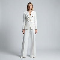 Traje de Satén de Cintura Alta, Color Sólido, Pantalones de Manga Larga, Elegante Atuendo Formal para Oficina, con Botones, Transpirable, para Viajes de Negocios, ODM