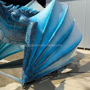 Statue de dragon occidental bleu géant animatronique en métal, personnalisée, étanche, télécommandée, à monnayeur, pour centre commercial - Product Image 5