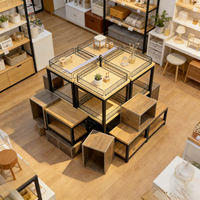 Présentoir de promotion pour centre commercial en acier et bois, durable, pré-assemblé, à trois niveaux réglables et empilables