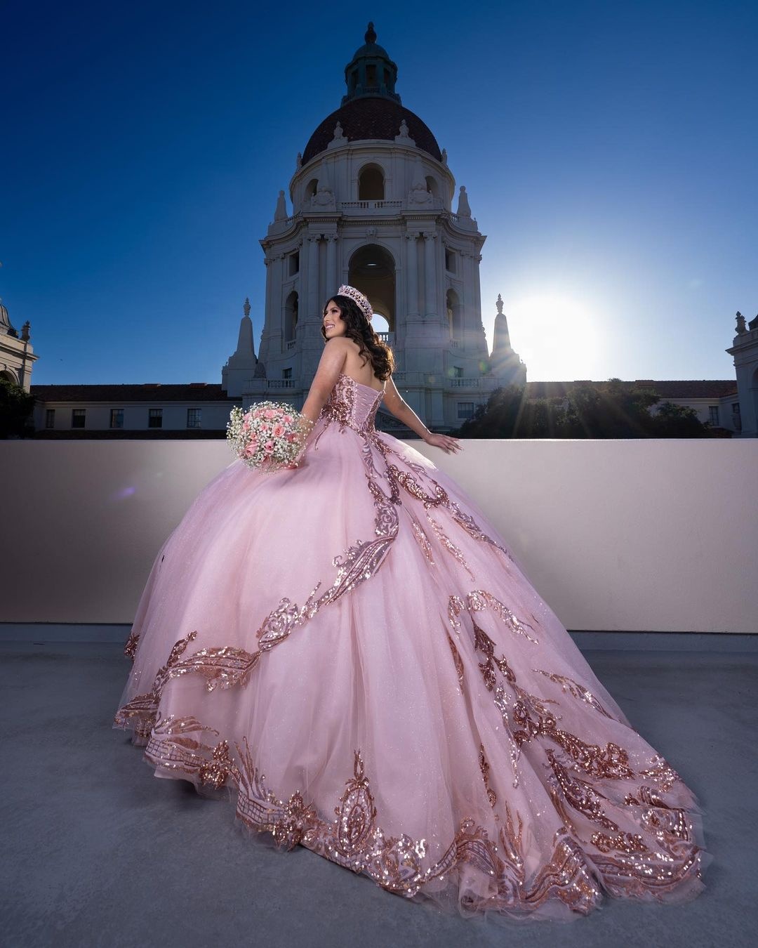 sweet 15 dresses rose gold Sweetheart Glitter Quinceanera Dress by Fiesta Gowns 56387 4 / Rose Gold/Gold