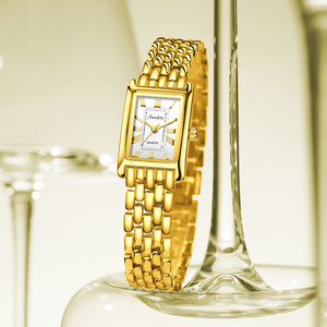 Montres LIGE ST6733 dorées élégantes pour femmes, bracelet vintage, cadran romain, boîtier <span class=keywords><strong>rectangulaire</strong></span>, <span class=keywords><strong>montre</strong></span> dorée étanche + boîte cadeau - Product Image 3