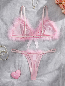 2025 Cross-Border Rosa Plüsch-Dessous-Set für Damen: Süßes und Rein Sinnliches Transparentes Drahtloses BH-Set - Product Image 3