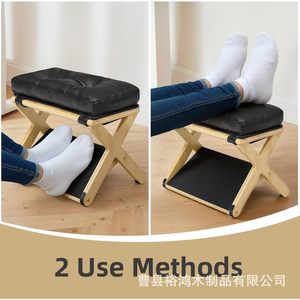 Cross-border wooden office footstool, <b>solid</b> <b>wood</b> office <b>desk</b> with two-tier footrest, office <b>desk</b> footrest - Product Image 2