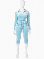 Ensemble deux pièces en velours pour femme : veste zippée à manches longues et pantalon capri, survêtement en velours pour la détente