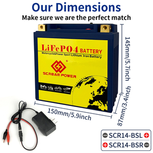 Batterie de moto au phosphate de lithium 12V 14-BS/12.8V 14L-BS 8Ah CCA 580A, vente chaude, pour scooters électriques, VTT, UTV, ETX14-BS <span class=keywords><strong>YTX14</strong></span> - Product Image 6