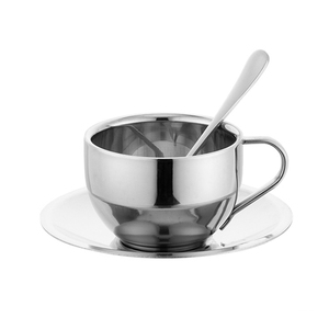 Conjunto de Xícara de Café de Aço Inoxidável de Parede Dupla 6oz 7oz com Logotipo Personalizado e Pires para Cafeterias, Hotéis e Presentes - Product Image 2