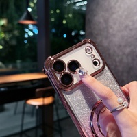 Étui magnétique transparent à paillettes dégradées tendance pour iPhone 17 16 15 14 13 12 Pro Max Plus avec support de téléphone miroir et coque souple