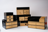 Armoire de rangement de luxe multi-niveaux en bambou et acrylique pour cosmétiques, bijoux et papeterie