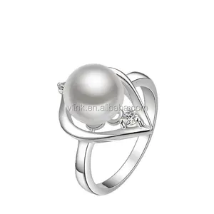 Nouvelle mode femmes filles bijoux 925 argent perle diamant anneaux anneaux de mariage pour femmes taille 9 perle bijoux