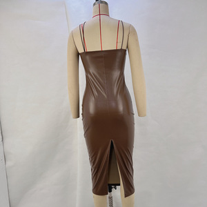 <span class=keywords><strong>Abito</strong></span> estivo Sexy senza maniche in <span class=keywords><strong>pelle</strong></span> PU Lady Bodycon Maxi nero <span class=keywords><strong>marrone</strong></span> <span class=keywords><strong>abito</strong></span> in ecopelle donna - Product Image 3