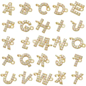 Micro Inlays 26-letter Small Charm Gold/Silver Double-Hole Letter Bracelet Connector For DIY Necklace Accessories