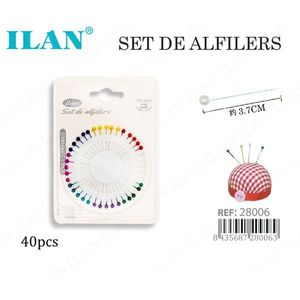 Set di spilli Ilan da 40 pezzi con testa perlata colorata per cucito e artigianato - Product Image 1