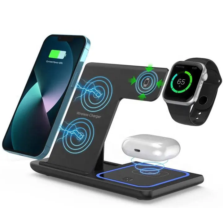 15W Mobile Phone Induction Holder Suction Cup Multi Watch Charging Station Magnetic Foldable 3 in 1 Wireless Charger for Iphone