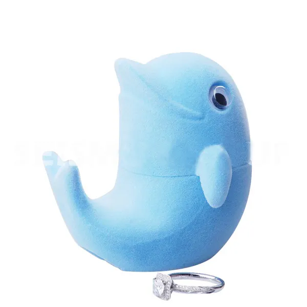 Cute Blue Dolphin Shape Velvet Ring Box