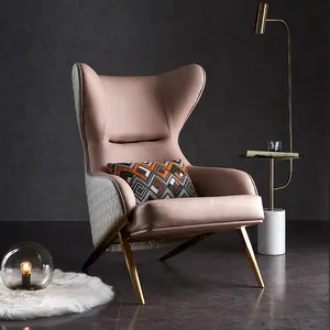 Modern Light Luxury Living Room Chairs Home Leather Leisure Lounge Chair Metal Legs Banquet Hotel Chair Home Furniture with Gold