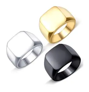 doigt anneau 24k Suppliers-Bague pour homme, bijou en acier titane et argent, avec un Large sceau carré, 24K, bijou masculin